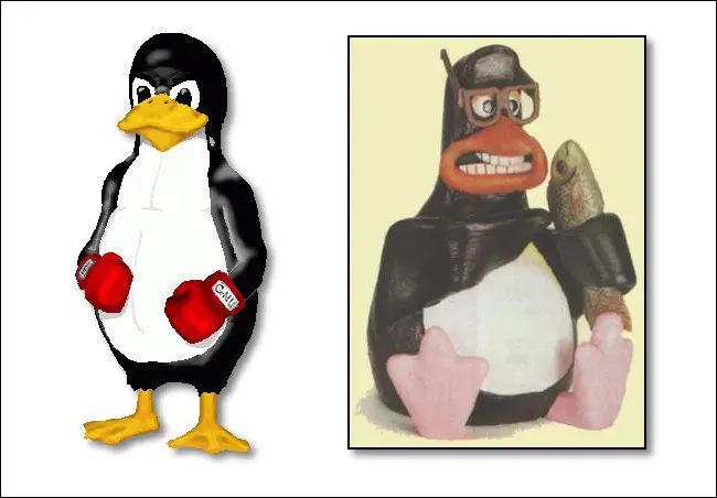รูปภาพของ Tux ยุคแรกจาก Larry Ewing และเพนกวิน Aardman Animations ที่เป็นแรงบันดาลใจให้Tux .คนสุดท้าย