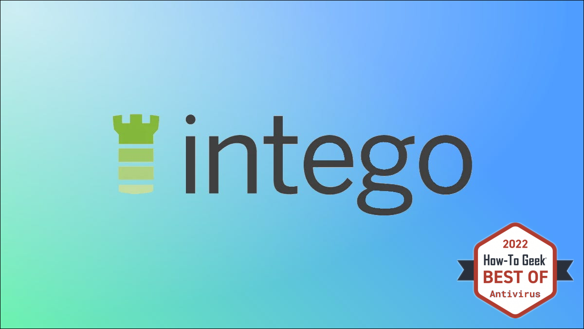 Intego-Logo auf grünem und blauem Hintergrund