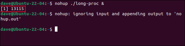 uruchomienie programu long-proc z nohup i uczynienie go zadaniem w tle