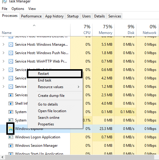 Windowsエクスプローラーを右クリックし、[再起動]、[再起動]の順に選択します。 Alt + Tabが機能しない問題を修正