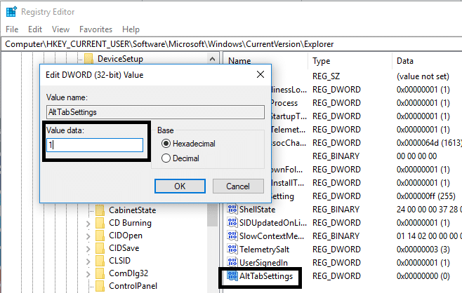 レジストリ値を変更して、Alt + Tabが機能しない問題を修正します