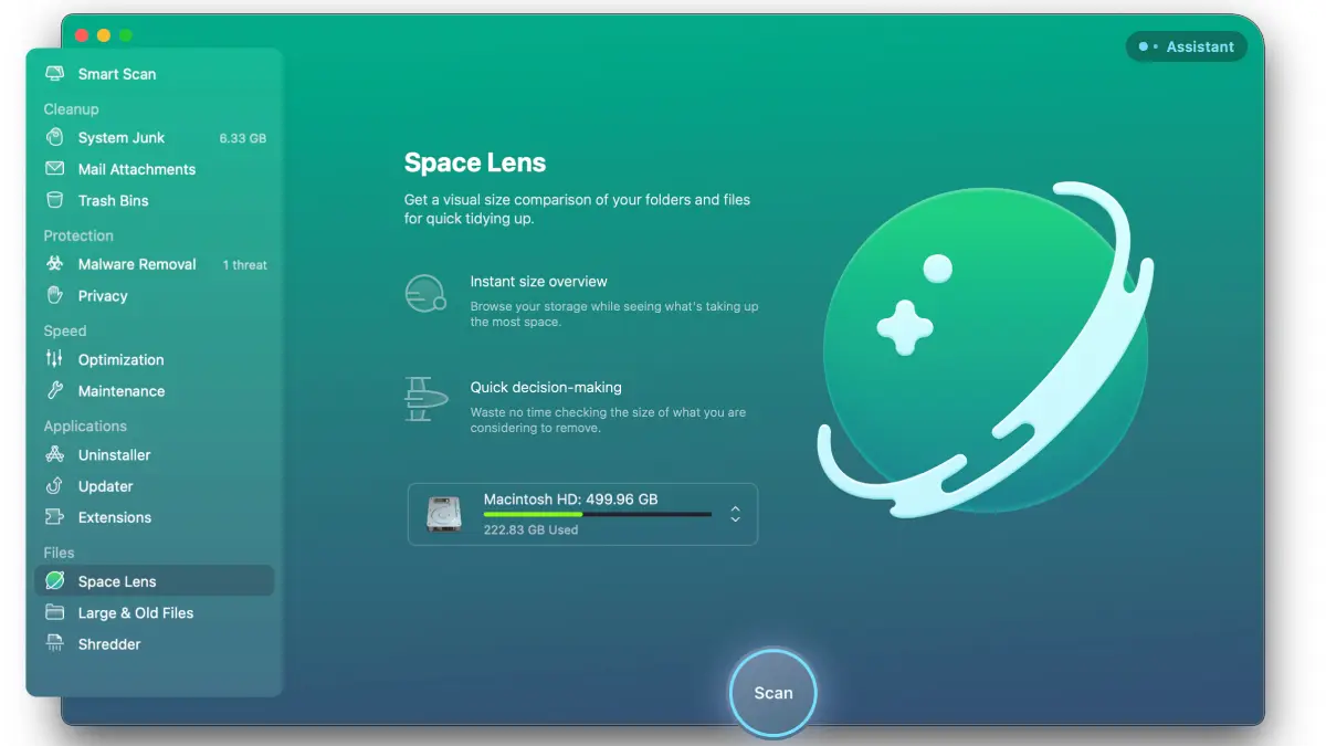 แท็บ CleanMyMac X Space Lens