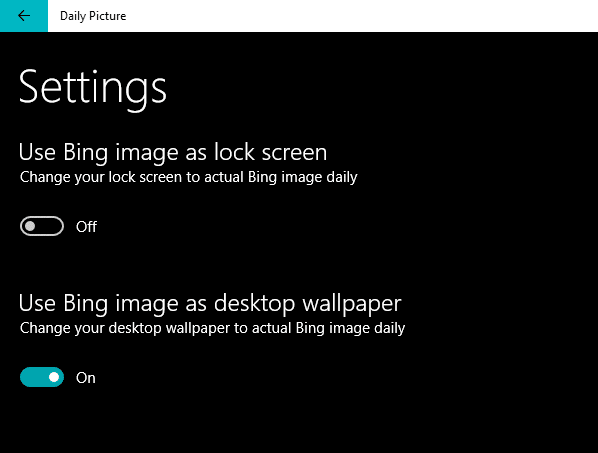 BingImageをロック画面またはデスクトップの壁紙として設定します