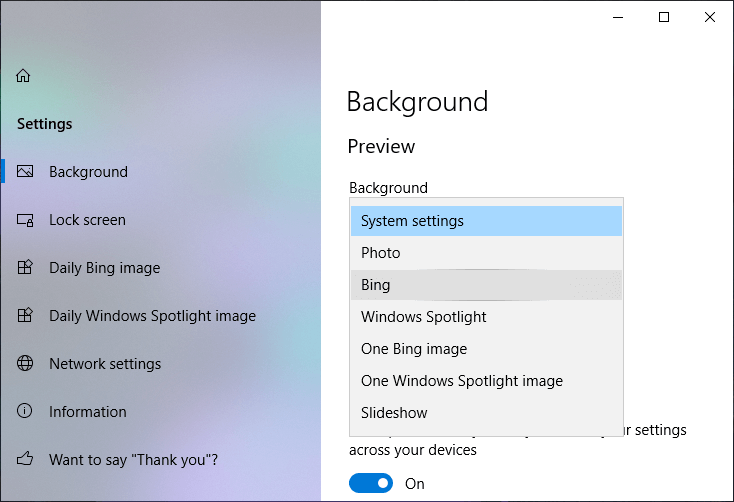 デスクトップの背景を毎日のBingイメージに変更します