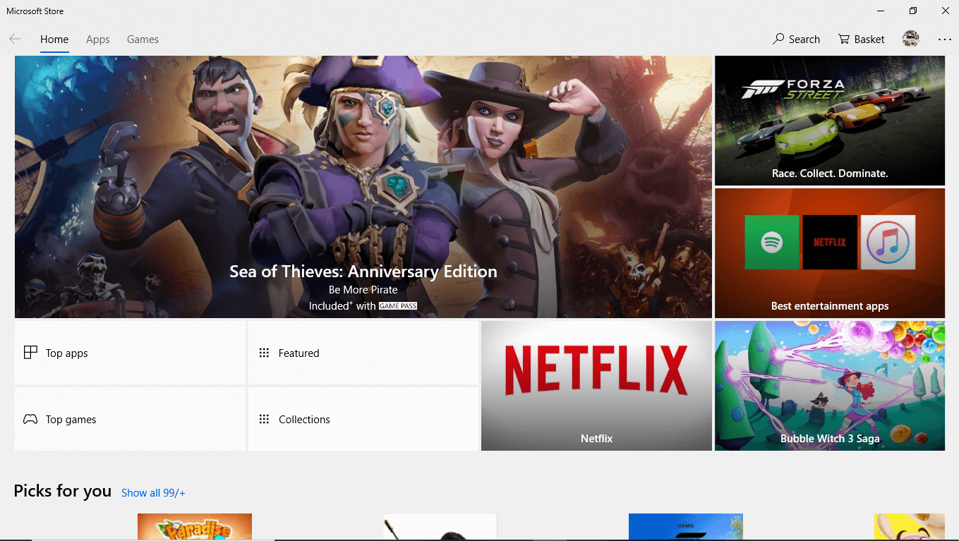 検索結果の上部にあるEnterボタンを押して、MicrosoftStoreを開きます。