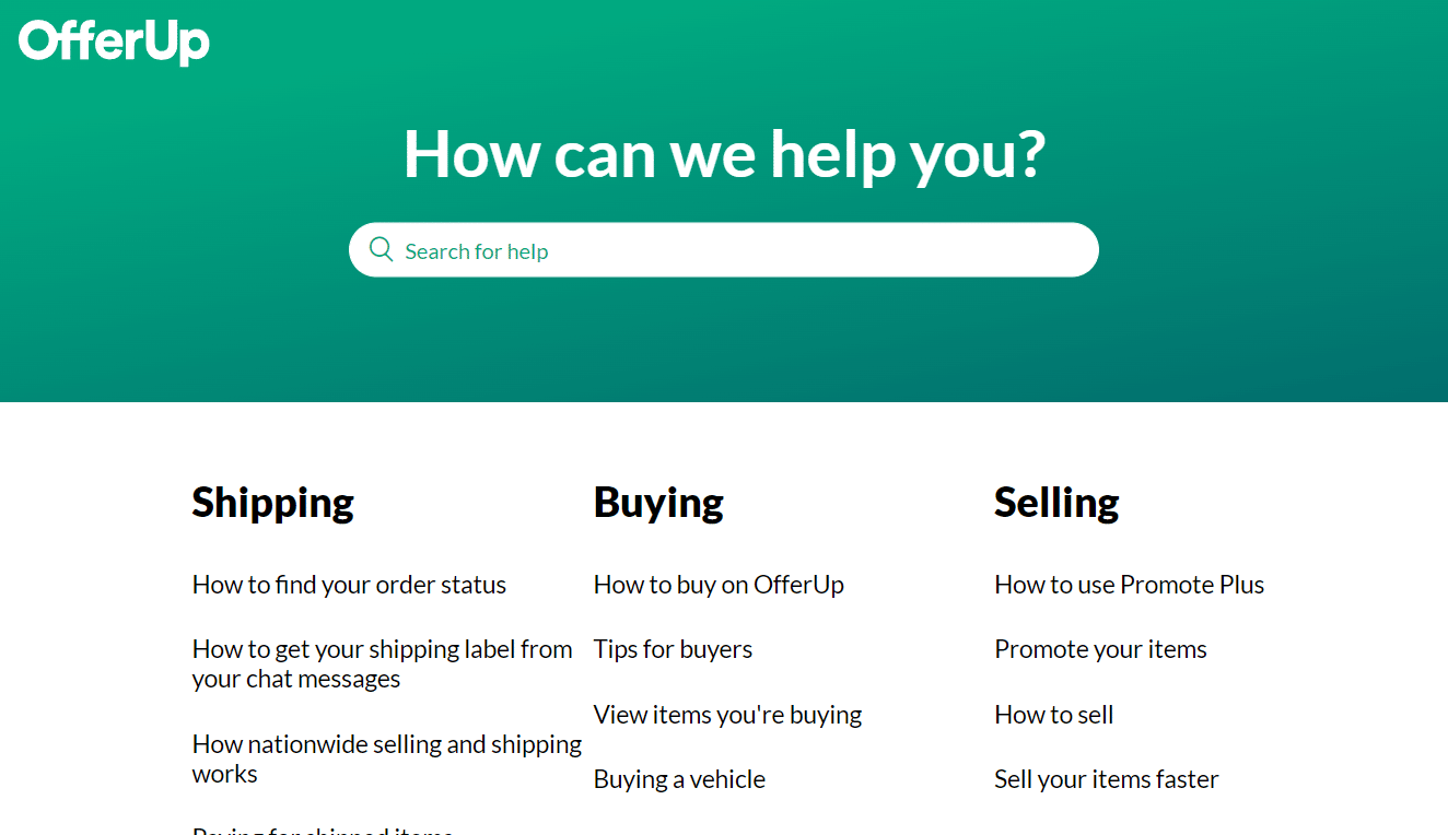 Страница поддержки OfferUp