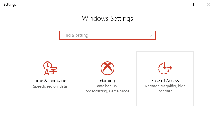 Windows Ayarlarından Erişim Kolaylığını Seçin