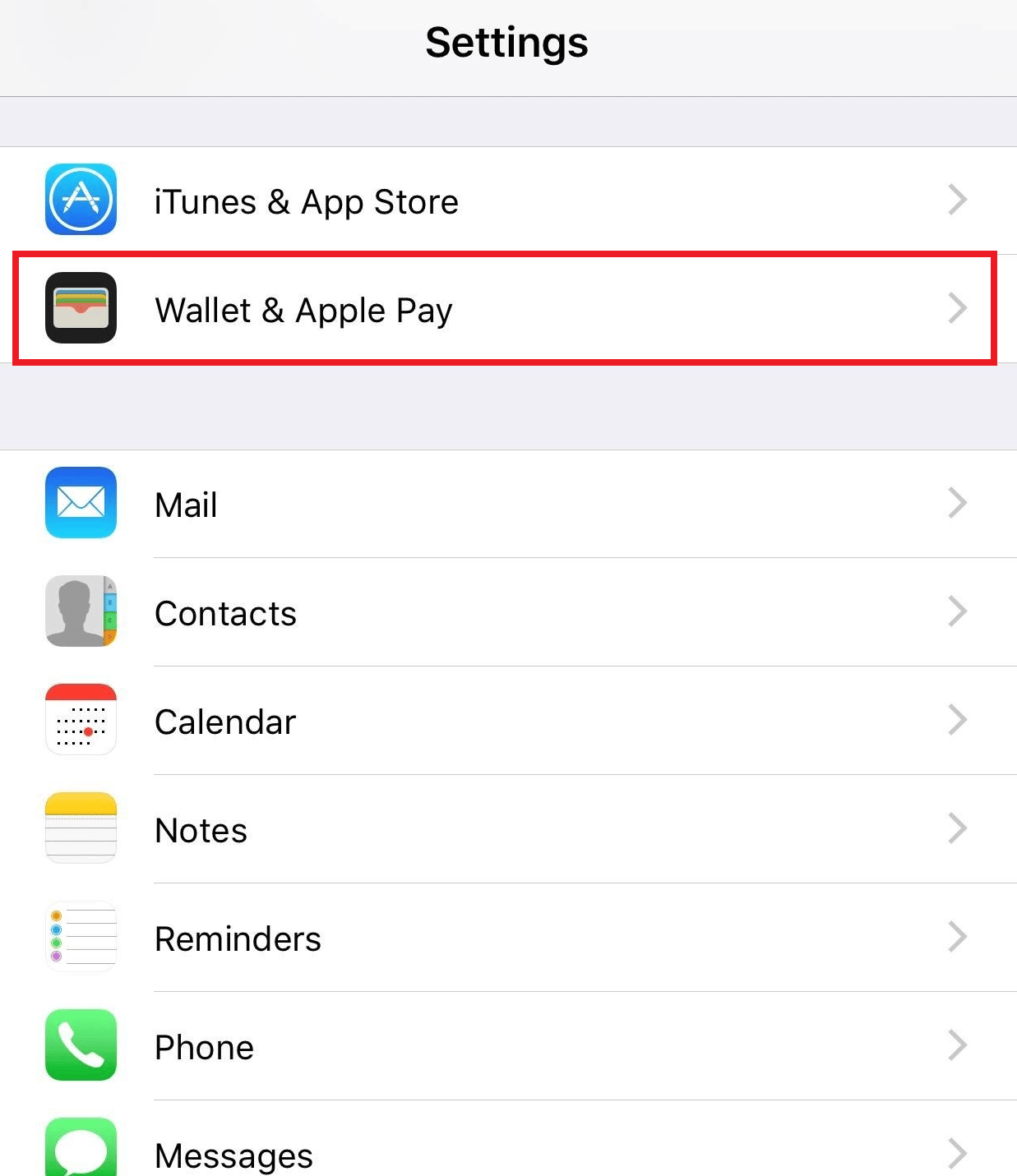 Tippen Sie in der Liste auf Wallet & Apple Pay | So ändern Sie die Apple-Zahlungsmethode