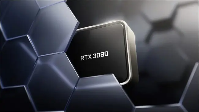 GPU GeForce RTX 3080 în spatele unui perete tip fagure