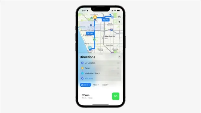 iOS 16 แผนที่การเดินทางแบบหลายจุด