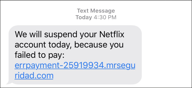 Un SMS d'escroquerie à Netflix