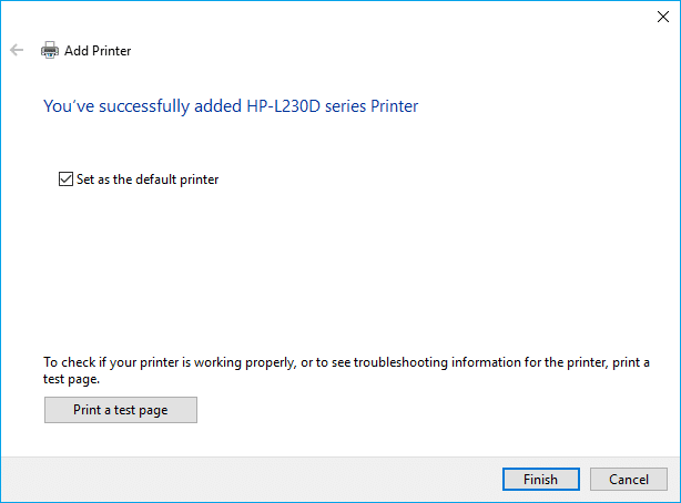 プリンタをデフォルトとして設定し、[完了]、[完了]の順にクリックします。 Windows10でスタックした印刷ジョブをキャンセルまたは削除する