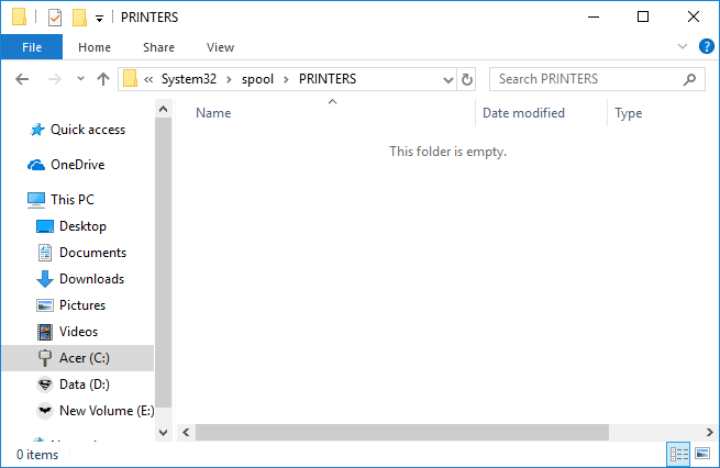Windows System32フォルダーの下のPRINTERSフォルダーに移動します