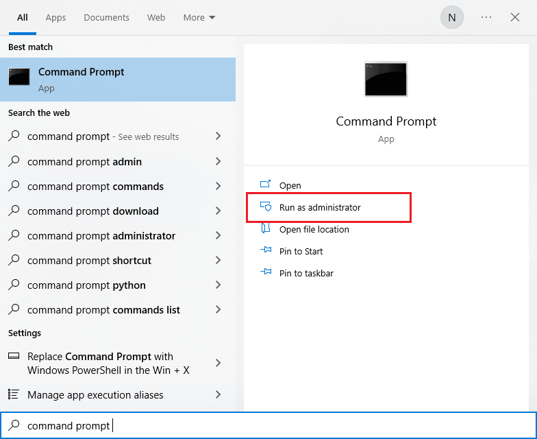 ouvrez l'invite de commande en tant qu'administrateur. Correction de l'erreur AdbwinApi.dll manquante dans Windows 10