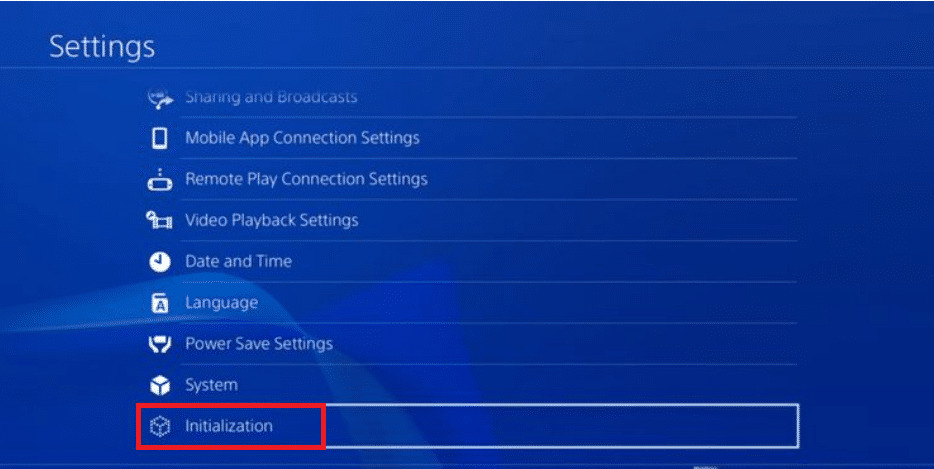 Initialisierung der PS4-Einstellungen