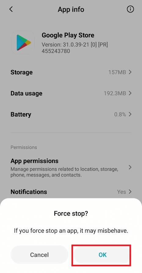 Toque Aceptar para confirmar la ventana emergente. Arreglar la autenticación de Google Play es un error requerido en Android