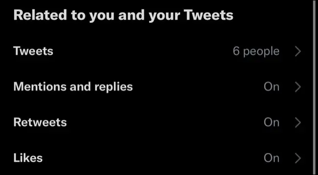 Configurações de notificação do Twitter