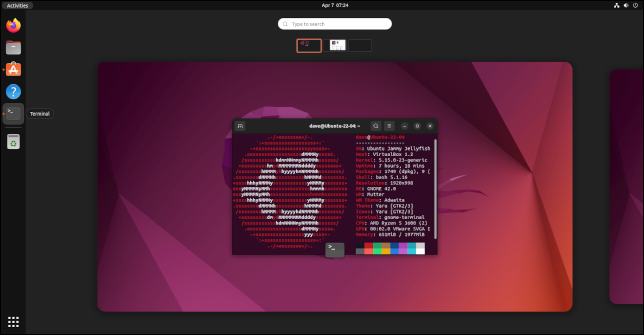 Ubuntu 22.04'te etkinlikler görünümü