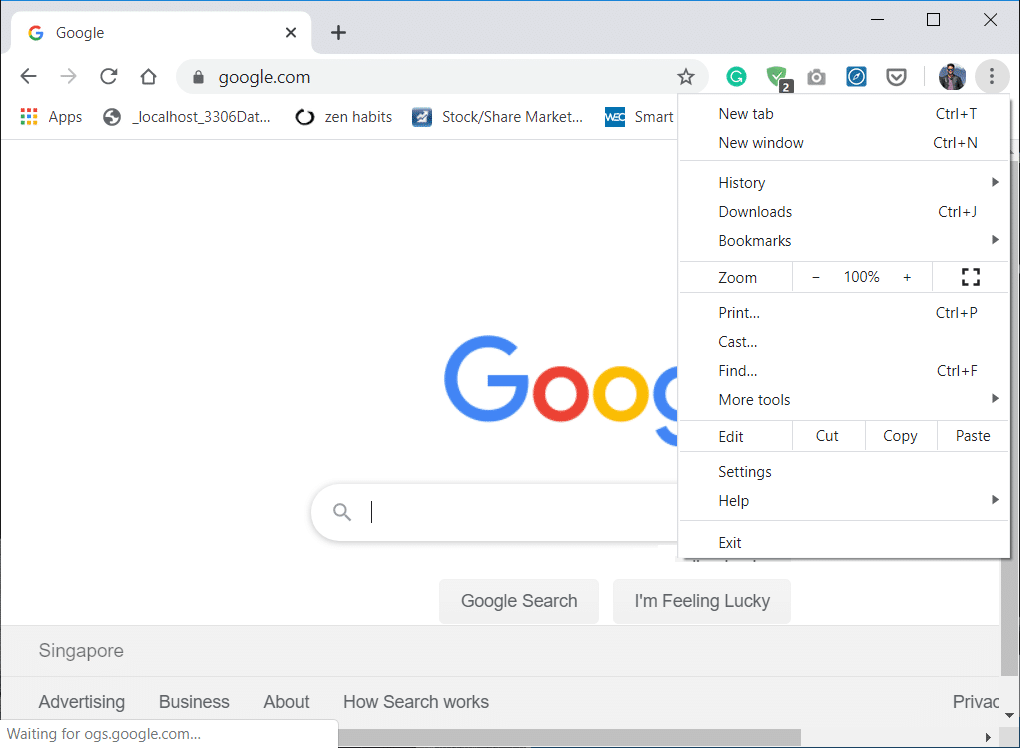Deschideți Google Chrome apoi faceți clic pe cele trei puncte verticale