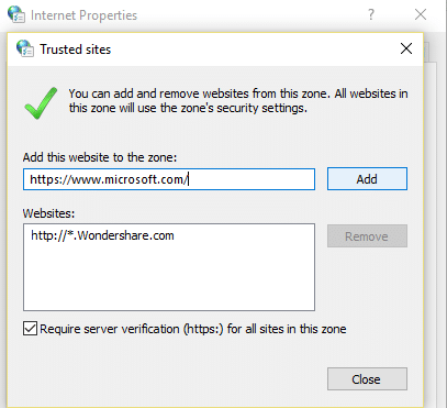 adăugați site-uri web de încredere