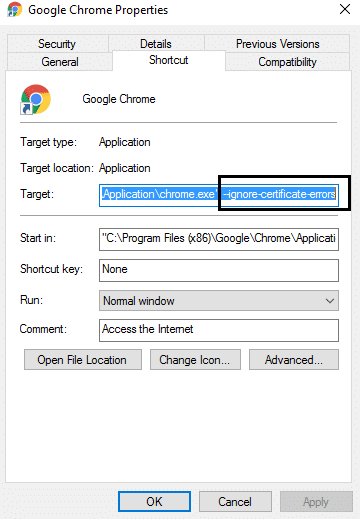 ignora erorile de certificat Google Chrome