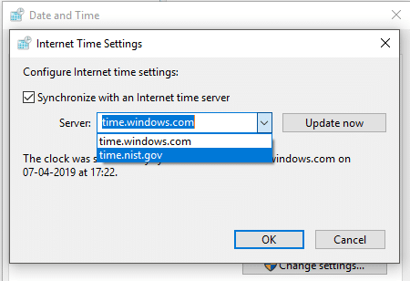 [インターネットタイムサーバーと同期する]チェックボックスをオンにします|間違ったWindows10クロック時間を修正