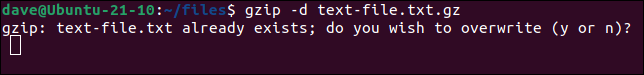 Timpa prompt dari gzip ketika file dalam arsip sudah ada file di direktori