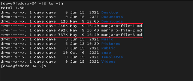 File dal computer Manjaro ricevuti sul computer Fedora