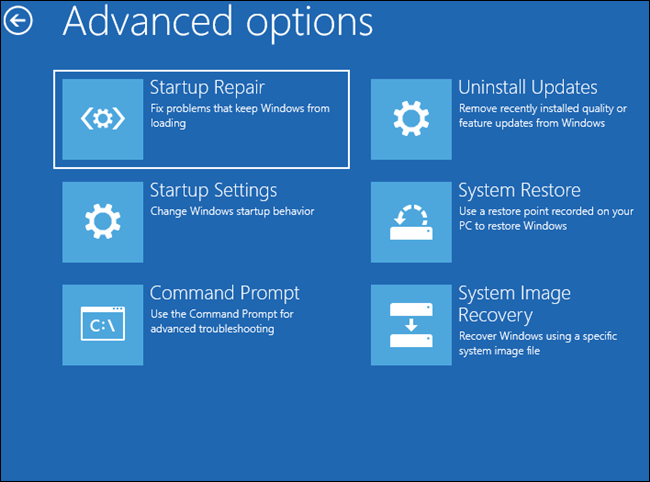 الخيارات المتقدمة المتوفرة في نظام التشغيل Windows 10.