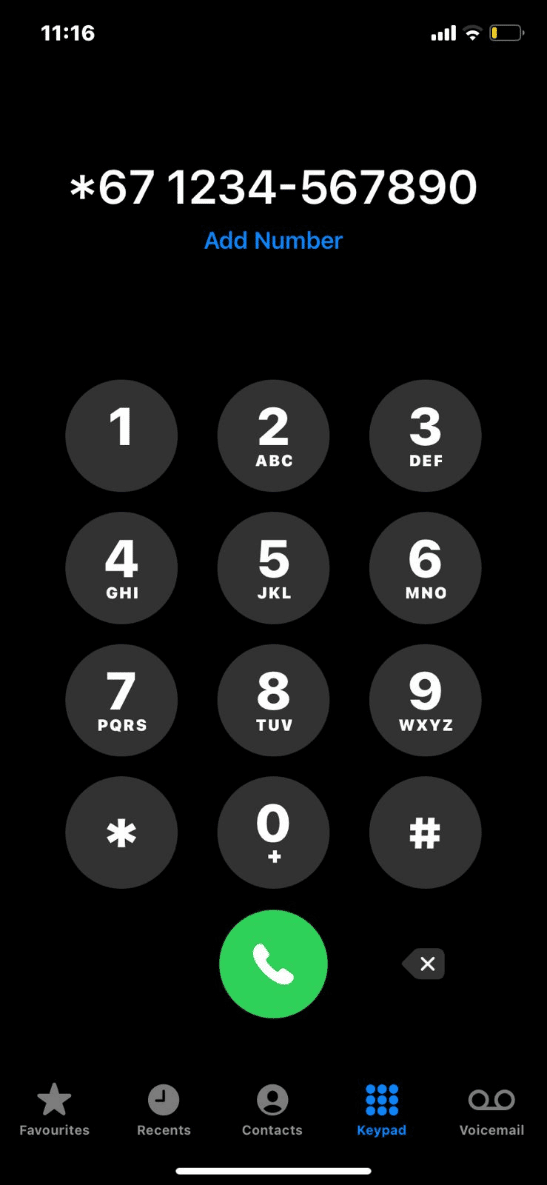 أضف * 67 قبل أرقام رقم الهاتف