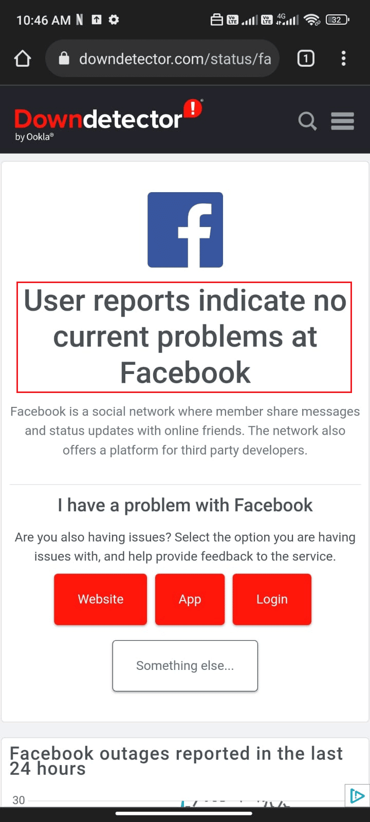 Downdetector'ın resmi sitesini ziyaret edin. Facebook'un Android'de Çökmeye Devam Etmesini Düzeltin