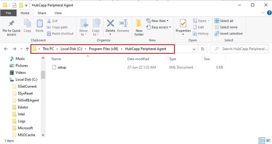Windowsエクスプローラーを開き、HubCappPeripheralAgentフォルダーに移動します