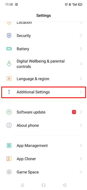 Mover a configuraciones adicionales