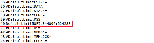 user.conf 文件中的 DefaultLimitNOFILE 值