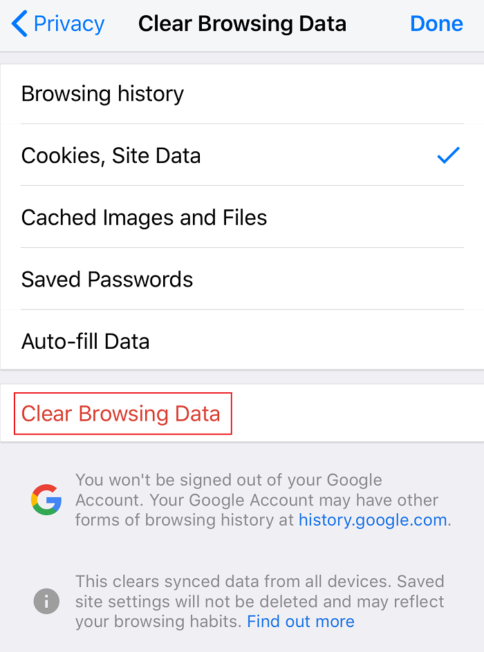 Chromeの下の[閲覧データの消去]をクリックします