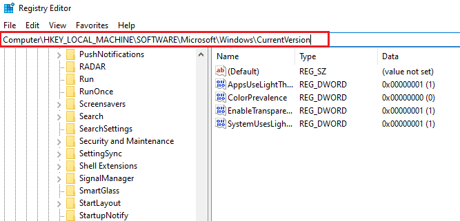 ไปที่โฟลเดอร์คีย์ของ microsoft windows รุ่นปัจจุบัน