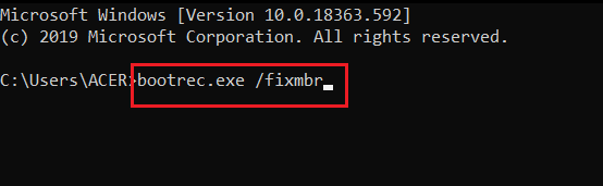 พิมพ์คำสั่ง bootrec fixmbr ใน cmd หรือ command prompt แก้ไข มีการซ่อมแซมระบบที่รอดำเนินการซึ่งต้องรีบูตเพื่อให้เสร็จสมบูรณ์