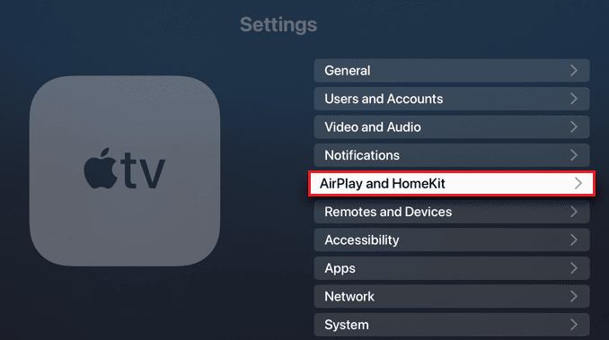 AirPlayとHomeKitを選択してください