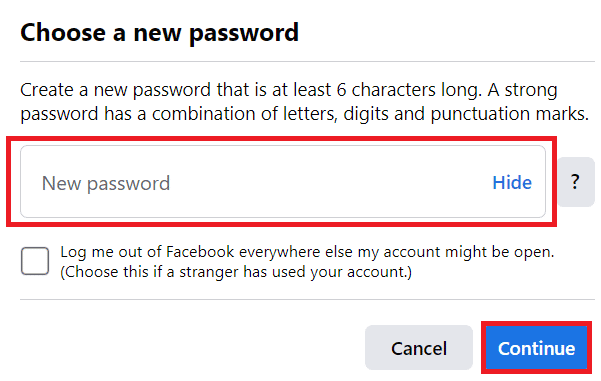 inserire una Nuova password e fare clic su Continua