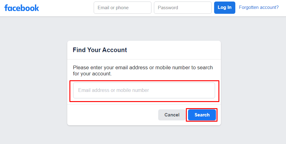 Inserisci il tuo indirizzo e-mail o il numero di cellulare registrato con il tuo account per cercare il tuo account e fai clic su Cerca.