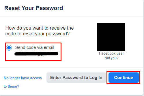 fare clic su Continua per ottenere un codice nell'e-mail collegata