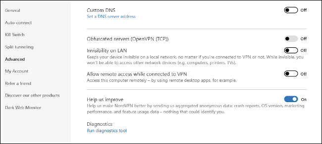 การตั้งค่าขั้นสูงของ NordVPN