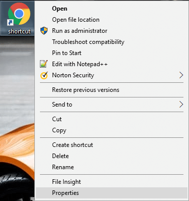 Acum faceți clic dreapta pe pictograma Chrome, apoi selectați Proprietăți.