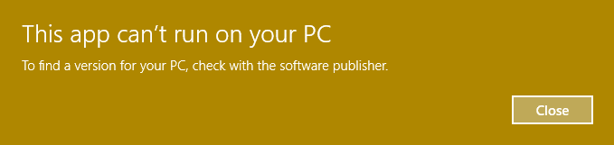 エラーが発生しますこのアプリはPCで実行できません