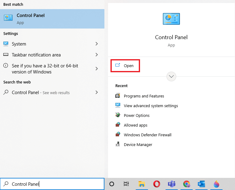 Откройте панель управления. Исправление попытки Outlook подключиться к серверу