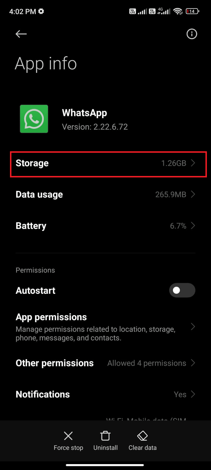 ketuk opsi Penyimpanan. Perbaiki WhatsApp Terus Crash di Android