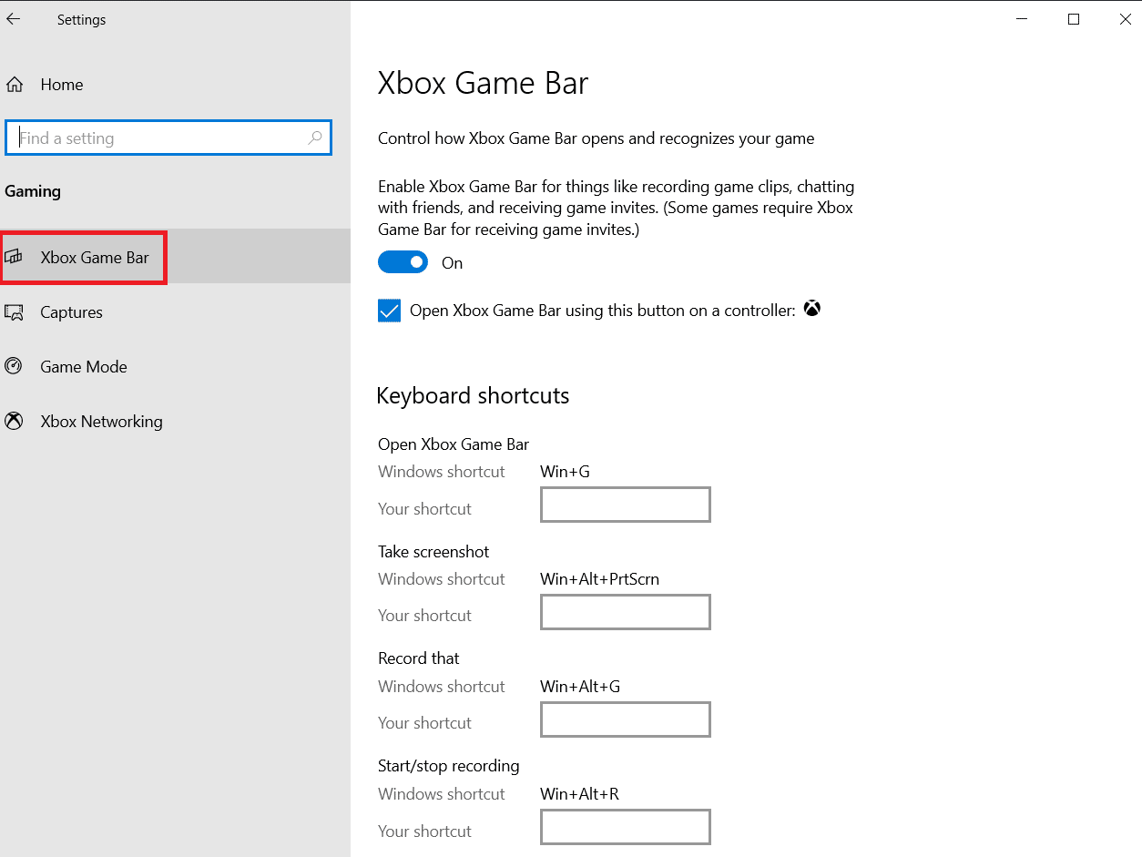 انقر فوق Xbox Game Bar. كيفية التخلص من نافذة تراكب ألعاب MS المنبثقة