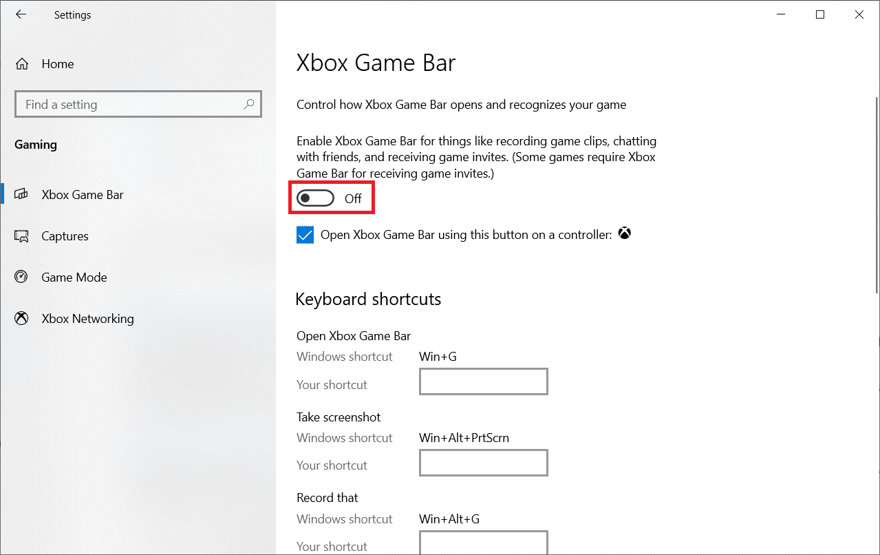 قم بتمكين Xbox Game Bar