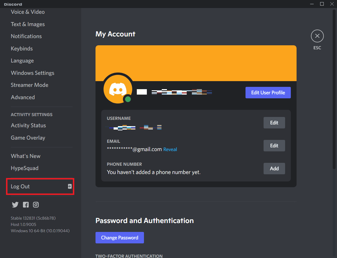 gulir ke bawah dan klik opsi Log Out