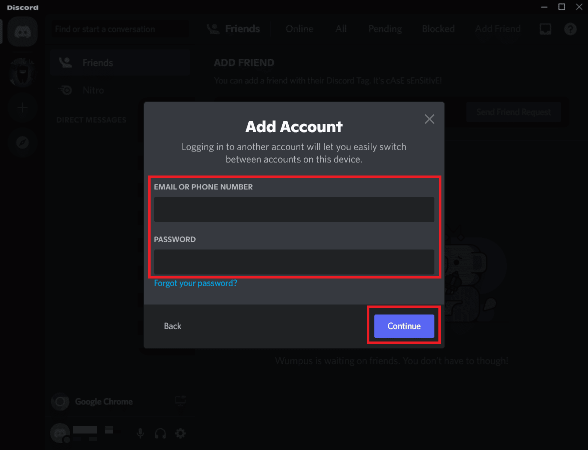 masukkan EMAIL ATAU NOMOR TELEPON atau PASSWORD akun lain dan klik Lanjutkan